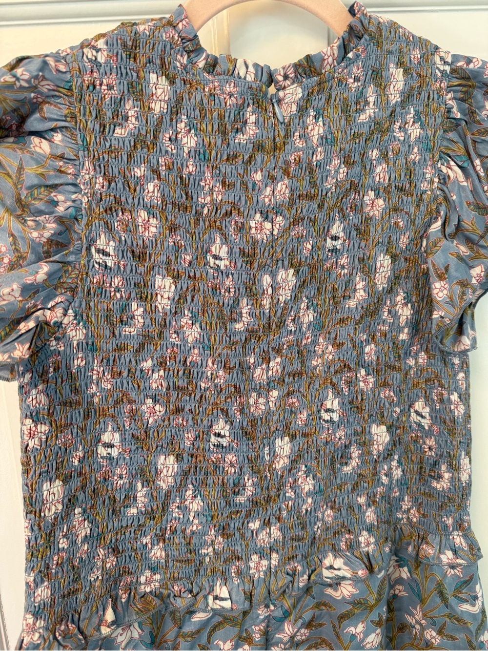 Smocked Floral Maxi Dress in Dusty Blue - Picture 5 of 5